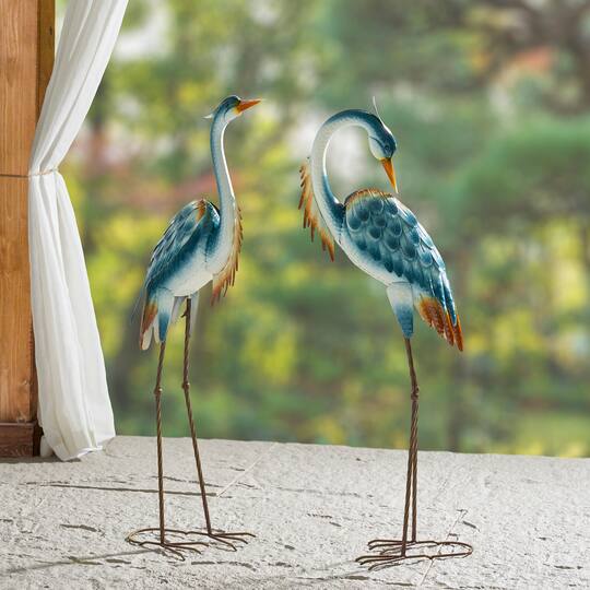 Glitzhome® Metal Standing Crane Garden Statue with Stakes Set